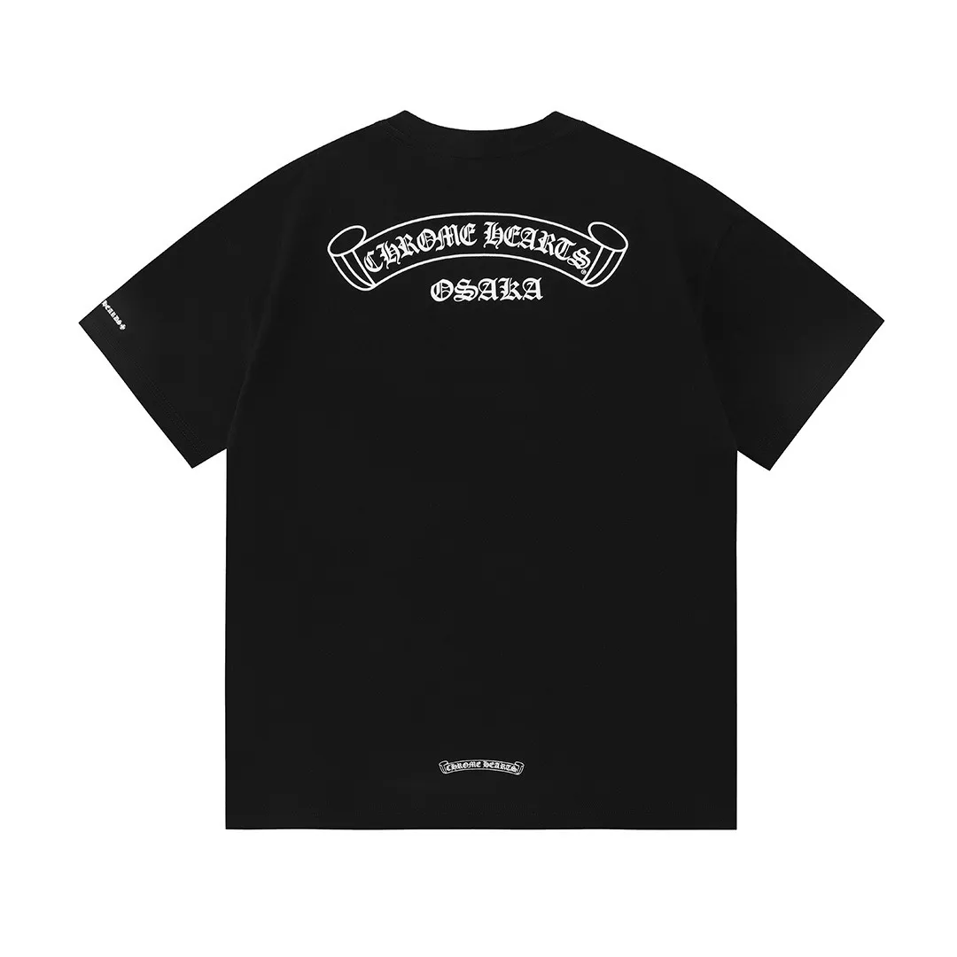 P150 Chrome Hearts 2026 early spring new style, chest pocket, front and back printed logo, same style for men and women, short-sleeved T-shirt ·Customized 300g 100% double yarn pure cotton fabric ·Dyeing 32 counts double thread ·Collar label, hangtag, main mark and three labels complete Color: Black Size: XS S M L